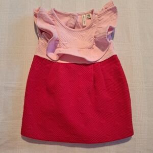 Janie and Jack girls size 6-12 months pink & red heart design dress, EUC